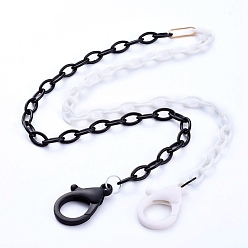 Blanco Collares de cadena de cable de plástico abs de dos tonos personalizados, cadenas de anteojos, cadenas de bolsos, con anillos de unión de hierro y cierres de langosta de plástico, blanco, 26.77~27.95 pulgada (68~71 cm)