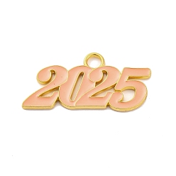 Персиковый Слойка Подвески из эмали и сплава, номер 2025 очарование, золотые, розовые, 19x38x1.5 мм, отверстие : 3.5 мм