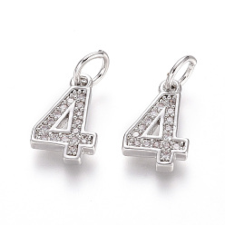 Number Латунные микропаве прозрачные кубические циркониевые подвески, с целью перехода в кольце, число, платина, кол. 4, 12x7.5x2 мм, отверстие: 3 мм