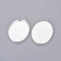 Серебро Сеттинги для кулона(кабошонов), сплав, чашки безель с краями, без кадмия и без свинца, овальные, серебряные, лоток : 40x30 мм, 48x34x3.5 мм, отверстие : 3 мм