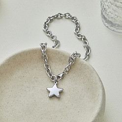 Stainless Steel Color 304 Stainless Steel Star Pendant Cable Chain Necklaces for Women, Tarnish Free, Stainless Steel Color, 15.87 inch(40.3cm)