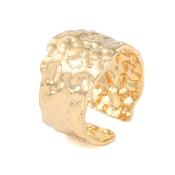 Настоящее золото 18K 304 текстурированные открытые манжеты из нержавеющей стали, широкое кольцо неправильной геометрии для женщин, реальный 18 k позолоченный, 13.5 мм, внутренний диаметр: регулируемый