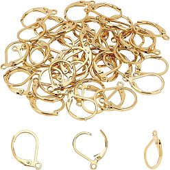 Golden PVD Vacuum Plating 304 Stainless Steel Leverback Earring Findings, with Loop, Golden, 16x10x0.8mm, Pin: 0.7x0.6mm, Hole: 1mm, 50pcs/box