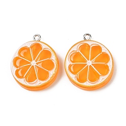 Оранжевый Подвески из непрозрачной смолы с фруктовой тематикой, окрашенные распылением, имитация еды, с платиновыми тоновыми железными петлями, оранжевые, 28x23.5x5 мм, отверстие : 2 мм