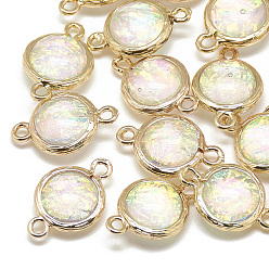 Разноцветный Соединители из смолы, с фурнитурой латунной золотого тона, без никеля , плоско-круглые, красочный, 17x11.5x5.5~6 мм, отверстие : 1.4~1.5 мм