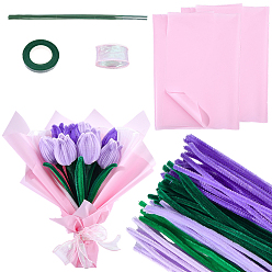 (52) Непрозрачная лаванда Наборы для рукоделия: гирлянда из синели и мишуры своими руками., включая стебель синели, железный стебель цветочный пруток, нейлон органза лента, Полиэстер и бумажная оберточная упаковка и малярная лента, разноцветные, 300x5 мм, 140 шт;