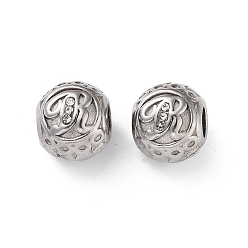 Letter R 304 горный хрусталь из нержавеющей стали европейские шарики, круглый крупные бусины отверстие, реальный 18 k позолоченный, круглый с письмом, Буква R, 11x10 мм, отверстие : 4 мм