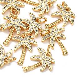 Настоящее золото 18K Латунные микропаве прозрачные подвески с фианитом, без кадмия, без никеля и без свинца, прелести пальмы, реальный 18 k позолоченный, 15x12x2 мм, Перейти кольцо: 5x1 мм, внутренний диаметр: 3 мм