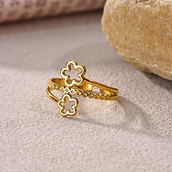 Flower 304 Stainless Steel Cuff Open Rings for Women, Golden, Flower, Inner Diameter: 15~20mm