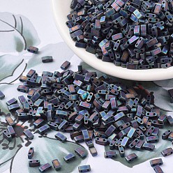 (HTL401FR) Matte Black AB MIYUKI Half TILA Beads, Japanese Seed Beads, 2 Hole, (HTL401FR) Matte Black AB, 5x2.3x1.9mm, Hole: 0.8mm, about 12500pcs/500g