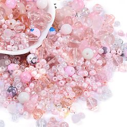 Pink Наборы для самостоятельного изготовления бисеринок и стеклянных грядок, разнообразные, розовые, 2~12.5x3~10.5 мм, отверстие : 0.9~2 мм