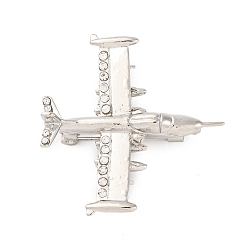 Платина Брошь из цинкового сплава с кристаллами и стразами, самолет, платина, 42x41 мм