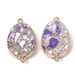 Лиловый Соединители из синтетической имперской яшмы, с позолоченным латунным краем и железными петлями, слеза, сирень, 48~50x28~30x5.5 мм, отверстие : 2 мм