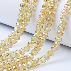 Kaki Clair Perles en verre electroplate, de couleur plaquée ab , facette, rondelle, kaki clair, 2.9~3.3x2mm, Trou: 0.8mm, Environ 145~150 pcs/chapelet, 34~35 cm