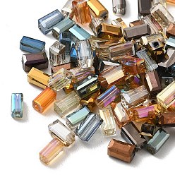 (52) Непрозрачная лаванда Гальванические стеклянные бусины, граненые, кубоид, разноцветные, 8x4x4 мм, отверстие : 1 мм