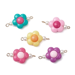 Золотой Подвески-коннекторы в виде цветка из двухцветного непрозрачного акрила и стеклянного жемчуга, с 304 двойными петлями из нержавеющей стали, разноцветные, золотые, 29.5x16x9 мм, отверстие : 1.8 мм