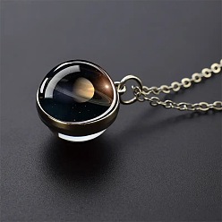 Кокосово-Коричневый Ожерелья с подвесками в виде светящегося круглого сплава со стеклянной планетой, платина, кокосового коричневый, 19.69 дюйм (50 см)