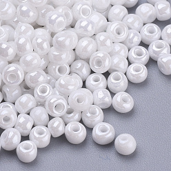 White Baking Paint Glass Seed Beads, Round, White, 3x1.5~3mm, Hole: 1mm, about 10000pcs/bag, about 450g/bag