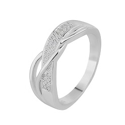 Платина Кольца для женщин с микропаве из латуни и кубическими цирконами, твист, платина, размер США 9 (18.9 мм)