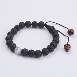 Lavastein Lavastein geflochtene Perlenarmbänder, mit Howlith, Tigerauge Perlen und Nylonfaden, 1-7/8 Zoll (49 mm)