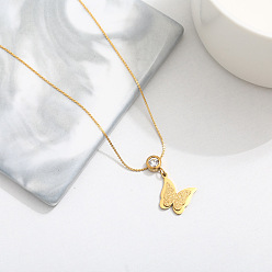 Бабочка 201 ожерелья из нержавеющей стали с подвесками из хрусталя и стразами для женщин, золотые, бабочка, 15.75 дюйм (40 см), Кулон : 20 мм