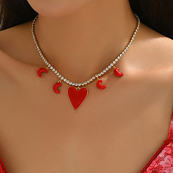 (123L) Белый крем непрозрачный блеск Элегантные латунные прозрачные кубические цирконии теннисная цепочка с подвеской в виде сердца и луны ожерелья-нагрудники для женщин, золотые, огнеупорный кирпич, 14.17 дюйм (36 см)