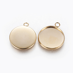 Golden 304 Stainless Steel Pendant Cabochon Settings, Plain Edge Bezel Cups, Flat Round, Golden, Tray: 18.5mm, 23.5x19.5x2.5mm, Hole: 2.5mm