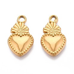 Настоящее золото 18K 304 подвески из нержавеющей стали, очарование священного сердца, ионное покрытие (ip), реальный 18 k позолоченный, 20x11.5x2 мм, отверстие : 2.2 мм