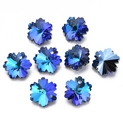 Средно-синий Гальванизированные стеклянные прелести, посеребренные дно, граненые, снежинка, светло-синий, 14x12.5x7 мм, отверстие : 1.4 мм, о 30 шт / совет, 4 доска / коробка