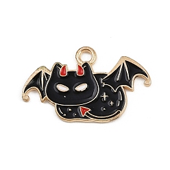 Bat Подвески из сплава хэллоуина с эмалью, летучая мышь, 16x27x1.5 мм, отверстие : 2 мм
