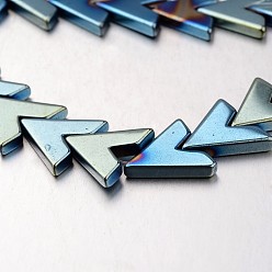 Зеленое Покрытие Гальванизировать немагнитных синтетический гематит нитей бисера, Буква V, зеленый покрытием, 16x17x3 мм, отверстие : 1 мм, около 35 шт / нитка, 15.7 дюйм