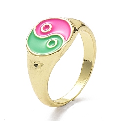 Colorful Yin Yang Pattern Alloy Enamel Finger Rings, Open Rings, Light Gold, Colorful, 2.5~11mm, US Size 7 1/4(17.5mm)