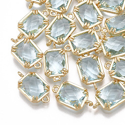 Бледно-бирюзовый Соединители стеклянные ссылки, с латунной фурнитурой , граненые, прямоугольные, золотые, бледные бирюзовая, 16x9x3.5 мм, отверстие : 1.2 мм