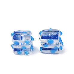 Небесно-голубой Бусины лэмпворк , бусины ручной работы, куб с полосой, с эмалью, голубой, 8.5x8x6.5 мм, отверстие : 1.2 мм