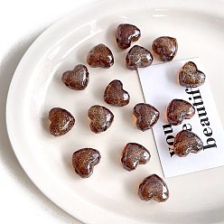 Шоколадный Прозрачные акриловые бусины, с блеском порошок, сердце, цвет шоколада, 19.1x21.7x14 мм, отверстие : 3.5 мм