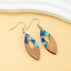 Лист Серьги-подвески из дерева и смолы, платина, лист, 58.9x15.5 мм