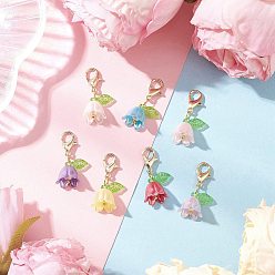 Золотой Цветочные акриловые и пластиковые искусственные жемчужины бусины подвески украшения, с цинковым сплавом застежками омаров коготь, золотые, 25 мм, 7 шт / комплект