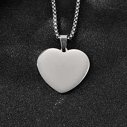 Сердце 304 ожерелья из нержавеющей стали, с коробчатой цепью и подвесками для ручной полировки, цвет нержавеющей стали, сердце, 17.72 дюйм (45 см), очарование: 22.5x25 мм