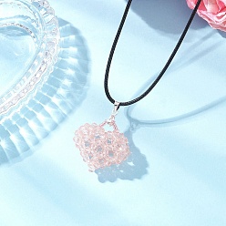Pink Гальванизированный стеклянный бисер кулон в форме сердца ожерелья из черного вощеного хлопкового шнура для женщин, платина, розовые, 17.52 дюйм (44.5 см)