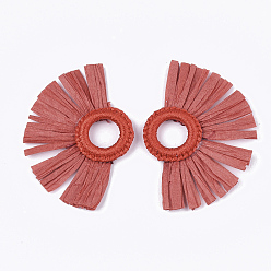 Индийский Красный Кулон из рафии с кисточками, с кольцом из полиэстера, вентилятор, Индийская красная, 47~55x68~78x5~6 мм, отверстие : 14 мм