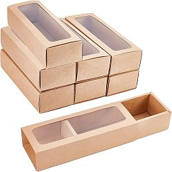 BurlyWood Drawer Kraft Paper Box, Festival Gift Wrapping Boxes, Gift Packaging Boxes, for Jewelry, Wedding Party, with Windows, BurlyWood, 24.5x9x6cm