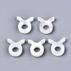Taurus Natural White Shell Beads, Mother of Pearl Shell Beads, Top Drilled Beads, Constellation/Zodiac Sign, Taurus, 11.5x10.5x2.5mm, Hole: 0.8mm