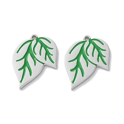 Нержавеющая Сталь Цвет 304 подвески из нержавеющей стали, с эмалью, очарование листа, цвет нержавеющей стали, 15.5x13.5x1.5 мм, отверстие : 1 мм