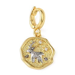 Олень Рождественские латунные плоские круглые подвесные украшения со стразами, с застежками, без свинца, без кадмии и без никеля, реальный 18 k позолоченный, олень, 28 мм