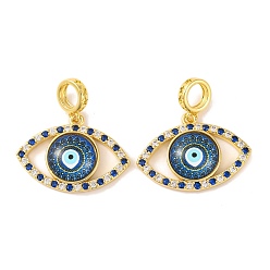 Королевский синий Подвеска из латуни с микропаве из кубического циркония, со стеклом, долговечный, злые глаза, реальный 18 k позолоченный, королевский синий, 30x28.5x5.5 мм, отверстие : 6 мм