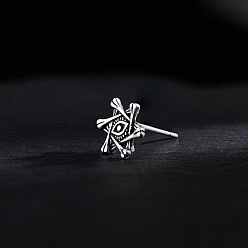 Antique Silver Brass Stud Earrings for Men, Evil Eye, Antique Silver, 13mm