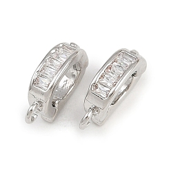 Платина Овальные латунные застежки с микропаве из прозрачного кубического циркония, стойки покрытие, долговечный, без свинца и без кадмия, платина, 10.5x6.5x3 мм, отверстие : 1.2 мм