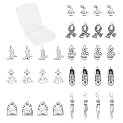 Antique Silver 64Pcs 8 Styles Tibetan Style Alloy Pendants, Mixed Shapes, Antique Silver, 8pcs/style
