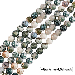 Tree Agate Olycraft Natural Tree Agate Beads Strands, Round, 8mm, Hole: 1.2mm, about 47pcs/strand, 15.35 inch(39cm), 5strands/box