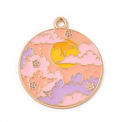 Cloud Colgantes de la aleación del esmalte, plano y redondo, la luz de oro, patrón de nubes, 28x24x1 mm, agujero: 2 mm